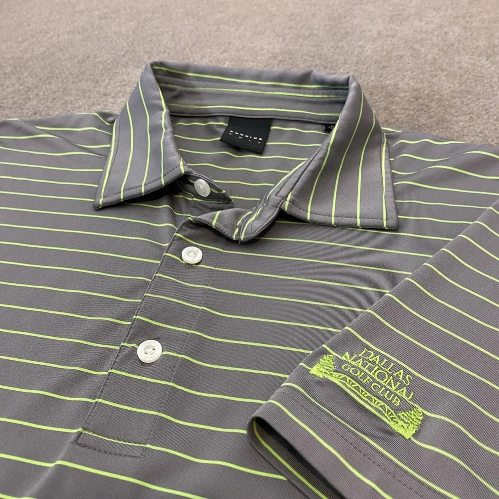 Dunning Golf Polo Shirt Mens Medium Gray Green Stripe Dallas National Golf Club - Picture 1 of 10